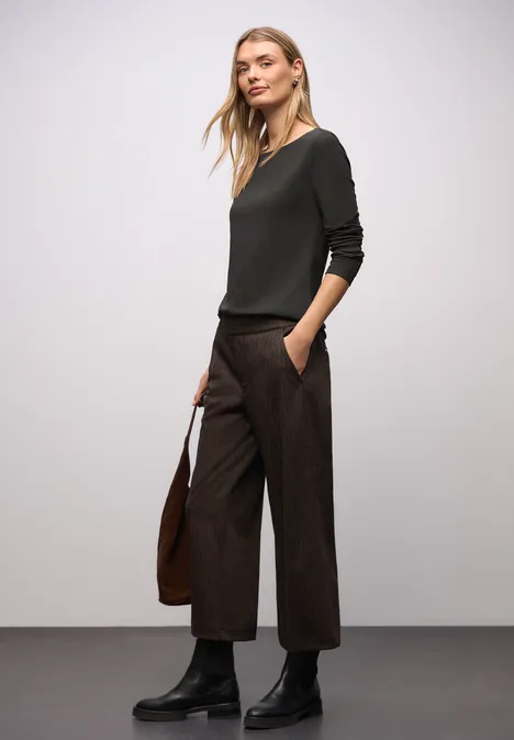 Basic shirt met lange mouwen darkest brown