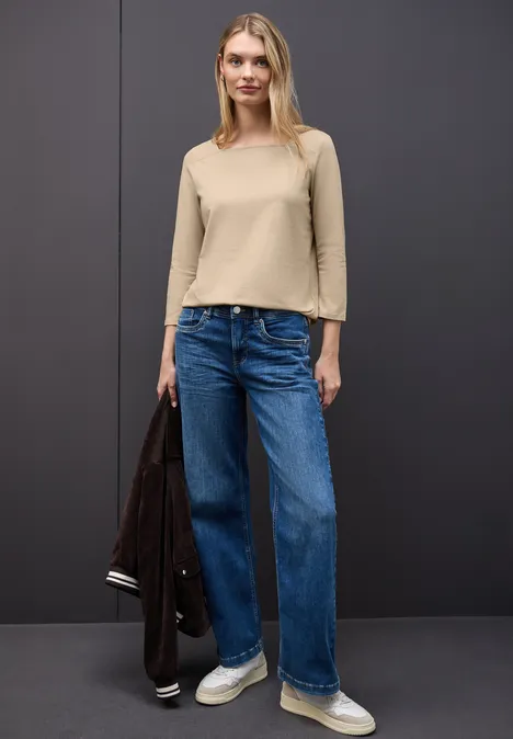 Shirt mit Carré Ausschnitt sanded beige mel.