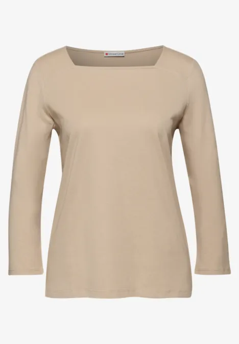 Shirt mit Carré Ausschnitt sanded beige mel.