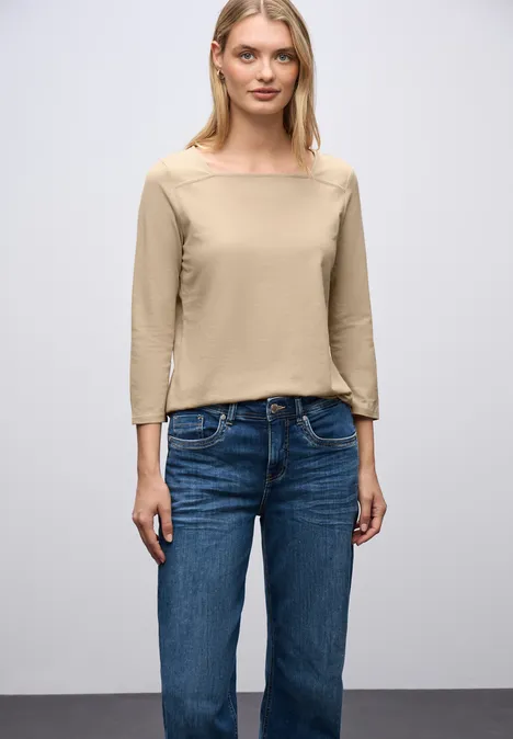Shirt mit Carré Ausschnitt sanded beige mel.