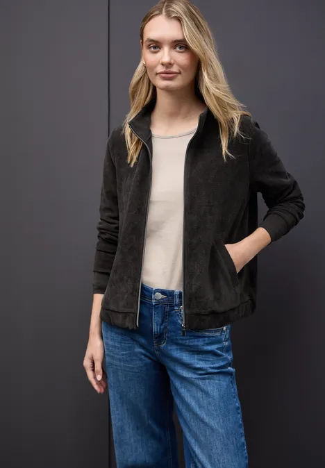 Strukturjacke mit Zipper darkest brown