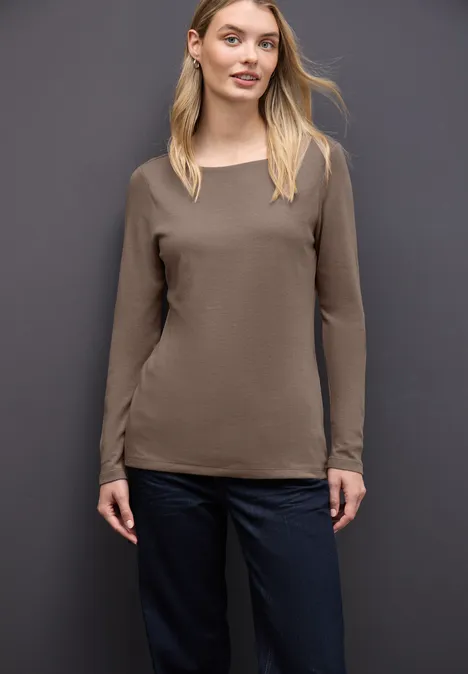 Basic Langarmshirt silk brown