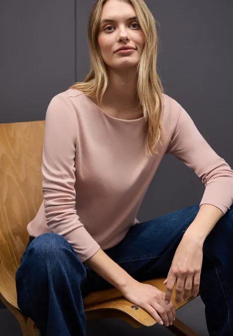 Basic Langarmshirt faded rose