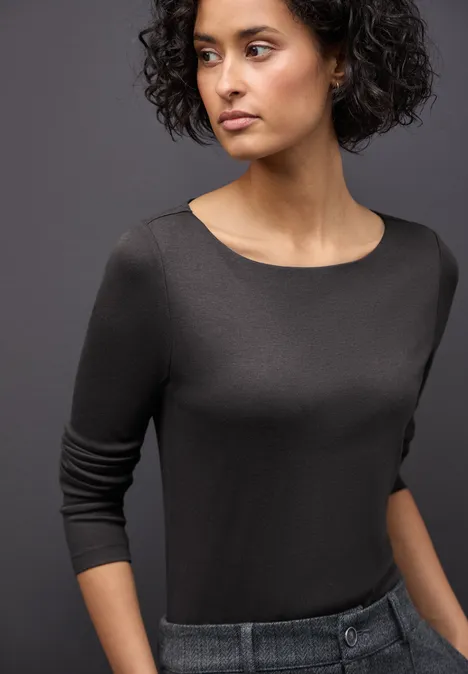 Basic Langarmshirt darkest brown
