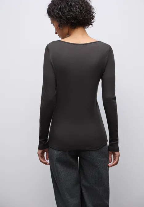 Basic Langarmshirt darkest brown