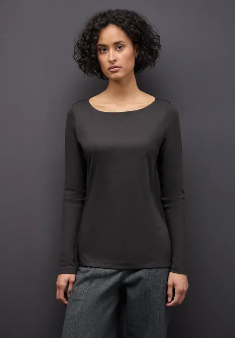 Basic Langarmshirt darkest brown