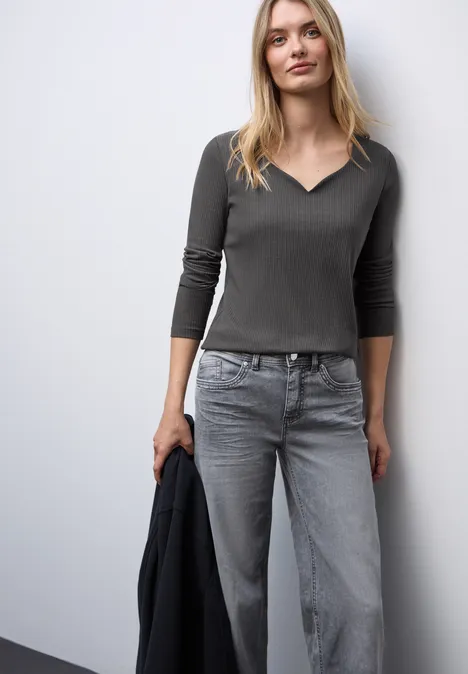 Shirt met hartvormige halslijn lead grey