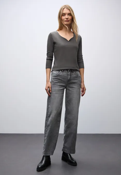 Shirt met hartvormige halslijn lead grey
