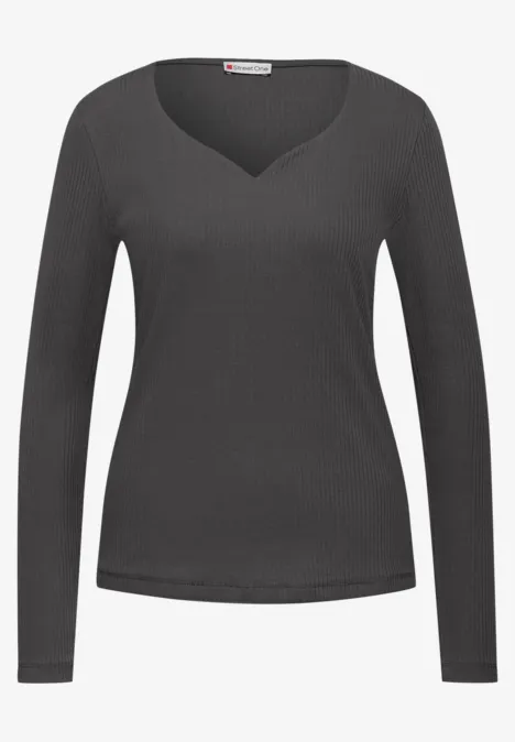 Shirt met hartvormige halslijn lead grey