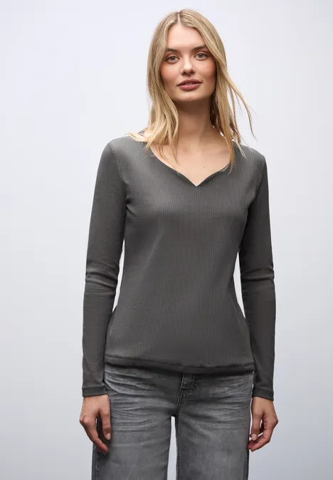 Shirt met hartvormige halslijn lead grey