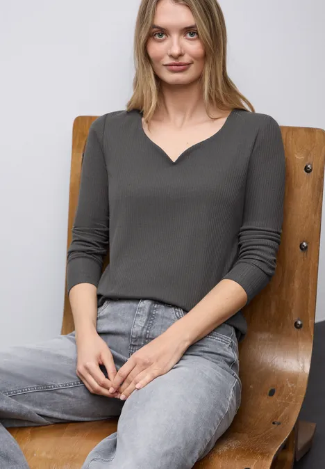 Shirt met hartvormige halslijn lead grey