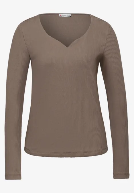 Shirt met hartvormige halslijn silk brown