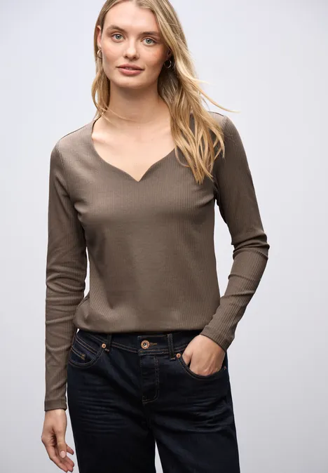 Shirt met hartvormige halslijn silk brown
