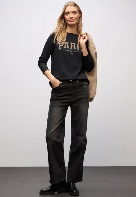 Langarmshirt mit Wording Black