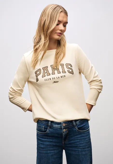 Langarmshirt mit Wording soft beige