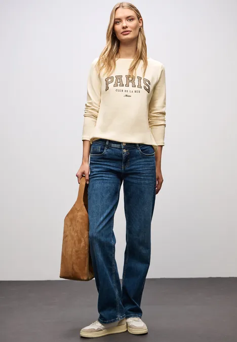 Langarmshirt mit Wording soft beige