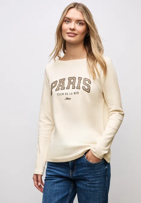 Langarmshirt mit Wording soft beige