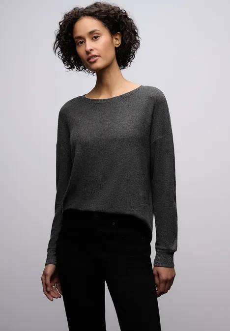 Shirt met glitterdetails gravel grey mel.