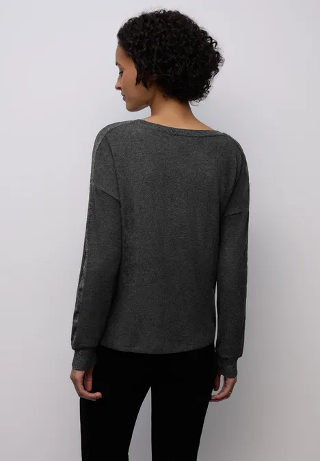 Shirt met glitterdetails gravel grey mel.