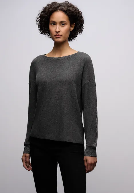 Shirt met glitterdetails gravel grey mel.