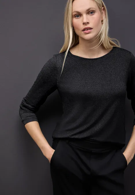 Glitzer Strick-Look Shirt Black