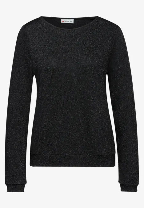 Glitzer Strick-Look Shirt Black