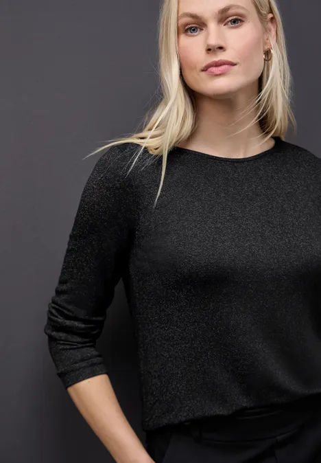 Glitzer Strick-Look Shirt Black