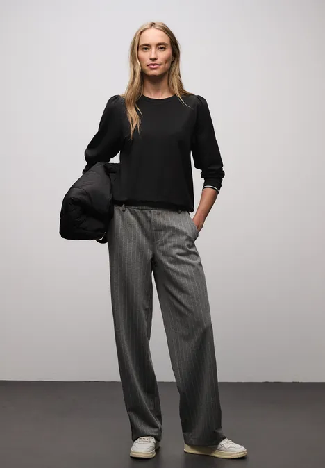 T-shirt doux avec détails côtelés Black T-shirt doux avec détails côtelés Black