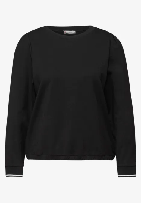 T-shirt doux avec détails côtelés Black T-shirt doux avec détails côtelés Black