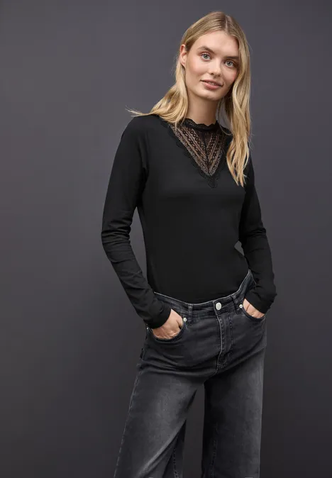 Shirt met kantdetail Black Shirt met kantdetail Black