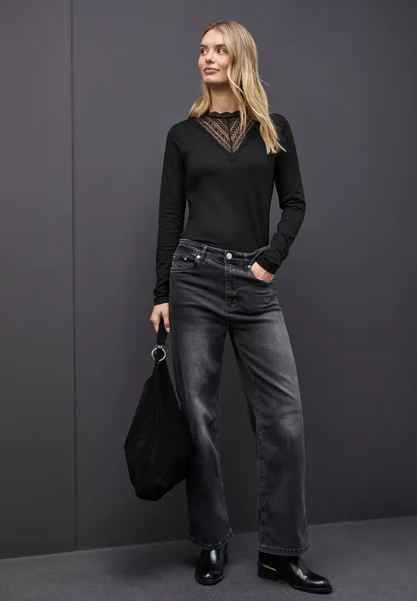 Shirt met kantdetail Black Shirt met kantdetail Black