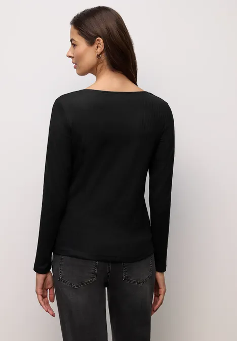 T-shirt basique avec structure côtelée Black T-shirt basique avec structure côtelée Black