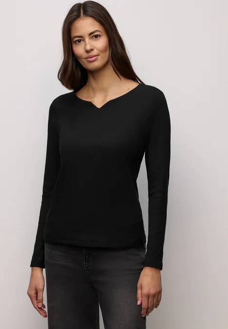 T-shirt basique avec structure côtelée Black T-shirt basique avec structure côtelée Black