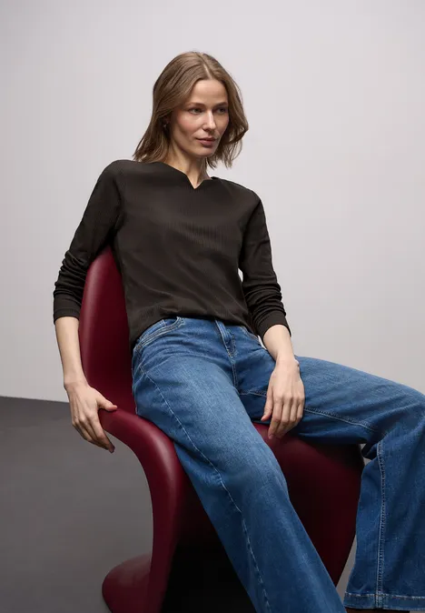 T-shirt basique avec structure côtelée darkest brown T-shirt basique avec structure côtelée darkest brown