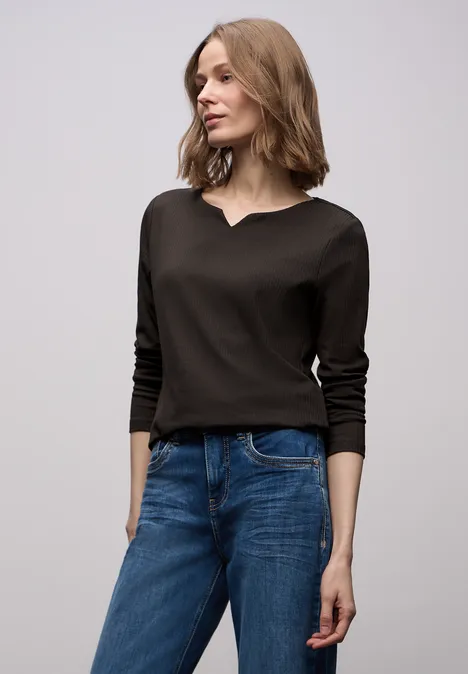 T-shirt basique avec structure côtelée darkest brown T-shirt basique avec structure côtelée darkest brown