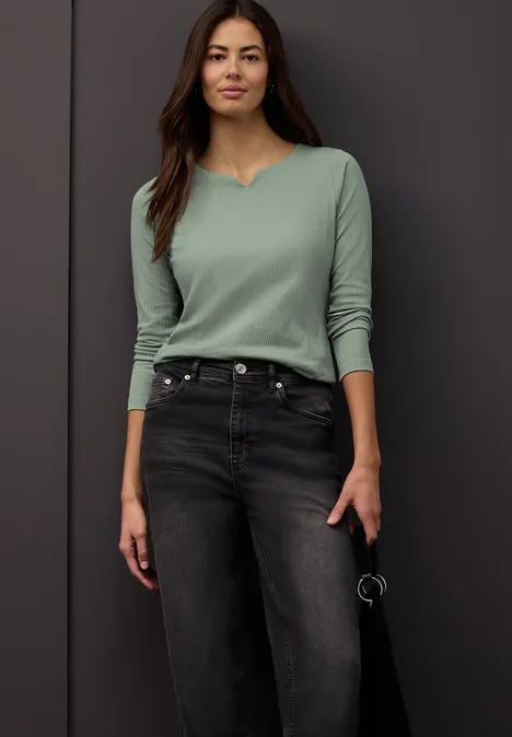 T-shirt basique avec structure côtelée dark serene green T-shirt basique avec structure côtelée dark serene green