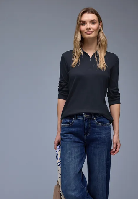 Poloshirt met rits shadowed navy