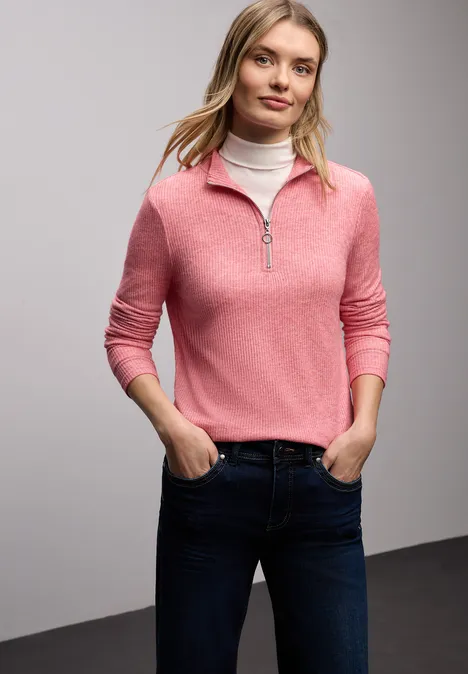 Shirt mit Rippstruktur striking coral mel.