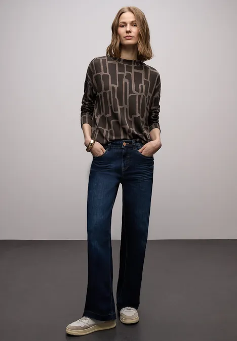 Print Shirt mit Tunnelzug darkest brown