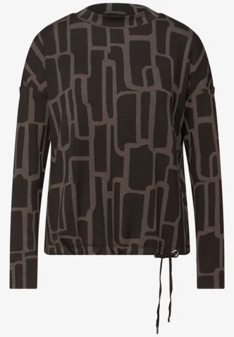 Print Shirt mit Tunnelzug darkest brown