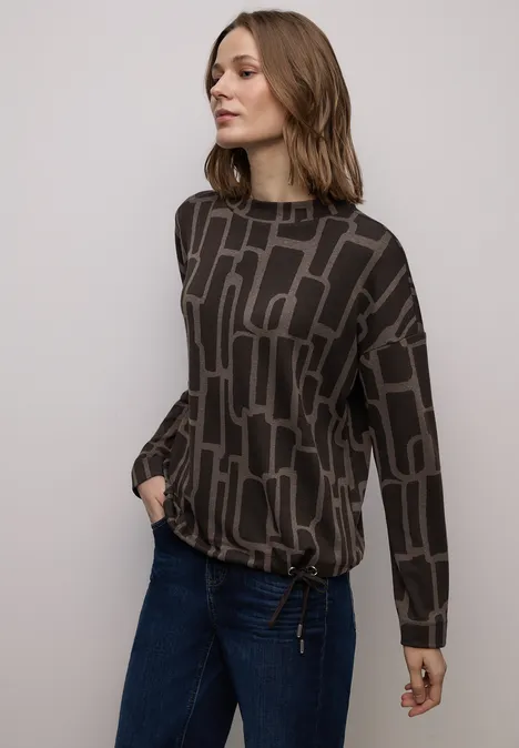 Print Shirt mit Tunnelzug darkest brown