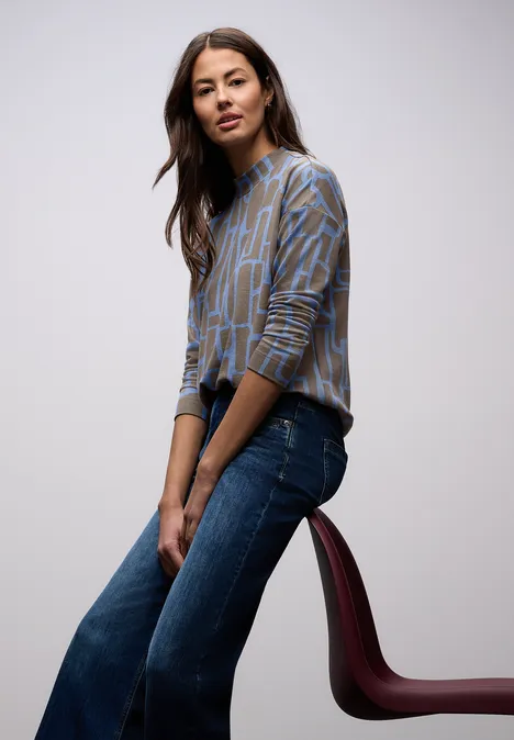 Print Shirt mit Tunnelzug frosted blue