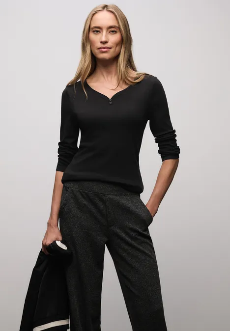 T-shirt basique avec détail de boutons Black