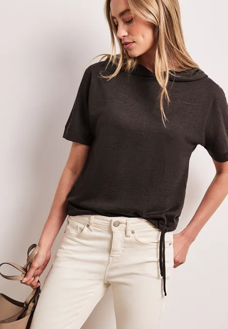 T-shirt à manches courtes avec capuche et cordon de serrage espresso brown T-shirt à manches courtes avec capuche et cordon de serrage espresso brown