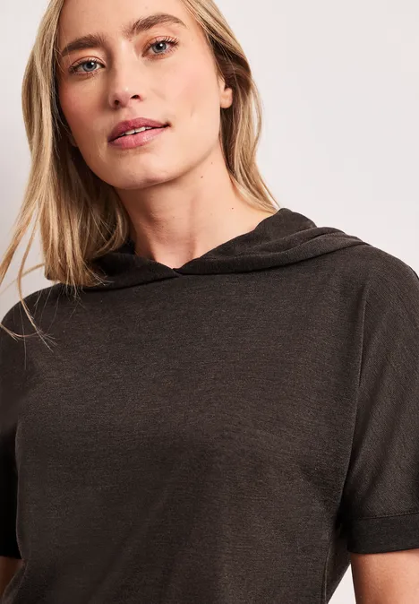 T-shirt à manches courtes avec capuche et cordon de serrage espresso brown T-shirt à manches courtes avec capuche et cordon de serrage espresso brown