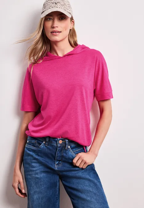 Kurzarm Shirt mit Kapuze und Tunnelzug magenta dream