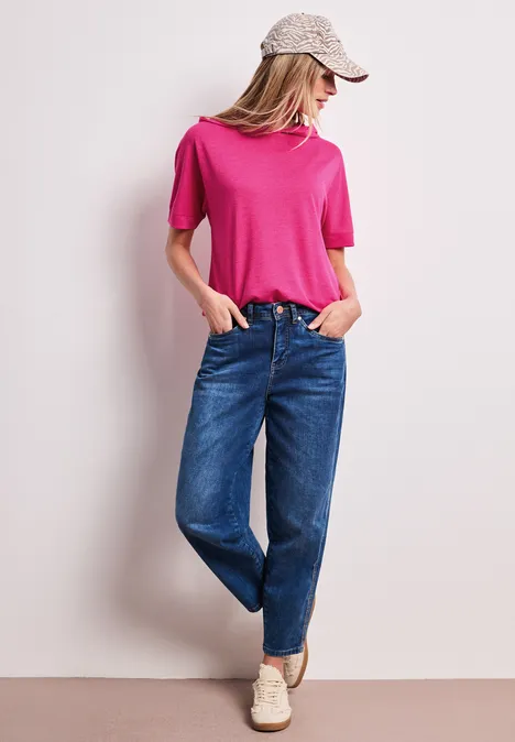 Kurzarm Shirt mit Kapuze und Tunnelzug magenta dream