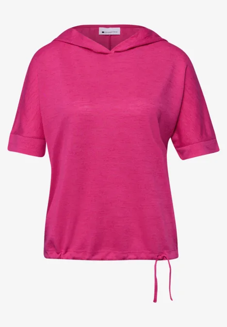 Kurzarm Shirt mit Kapuze und Tunnelzug magenta dream
