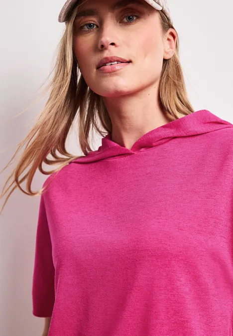 Kurzarm Shirt mit Kapuze und Tunnelzug magenta dream