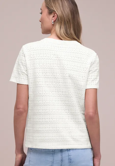 Kurzarm Shirt mit Rundhals aus Spitze off white Kurzarm Shirt mit Rundhals aus Spitze off white